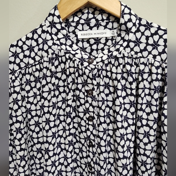 Rebecca Minkoff Women's 3/4 Sleeve Geometric Navy And White Blouse Shirt Size M - Picture 5 of 7
